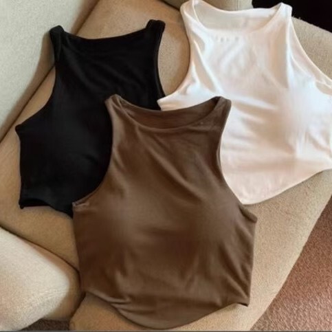 Women's Wide-Shouldered Vest with Breast Pads, Sleeveless Slim-Fitting Short Pure Color Top, Hot Girl's Inner Wear, Outer Wear, Beautiful Back Intimates Women's Wide-Shouldered Vest with Breast Pads, Sleeveless Slim-Fitting Short Pure Color Top, Hot Girl's Inner Wear, Outer Wear, Beautiful Back Intimates