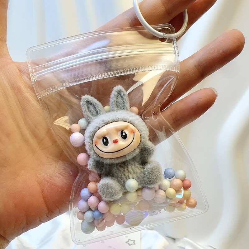 跨境新款透明防尘袋拉布布labubu娃包挂件钥匙扣遛娃包饰可爱潮玩|undefined