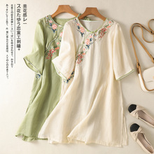新中式国风高品质苎麻刺绣上衣气质禅意茶服衬衫裙女2025
