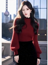 圣诞新年氛围感针织衫上衣女秋冬软糯慵懒气质内搭半高领红色毛衣