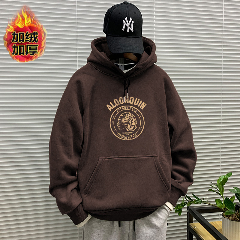 Primavera y otoño pesado suéter con capucha de los hombres marca moda invierno Top HOODIE más terciopelo abrigo americano pareja pullover