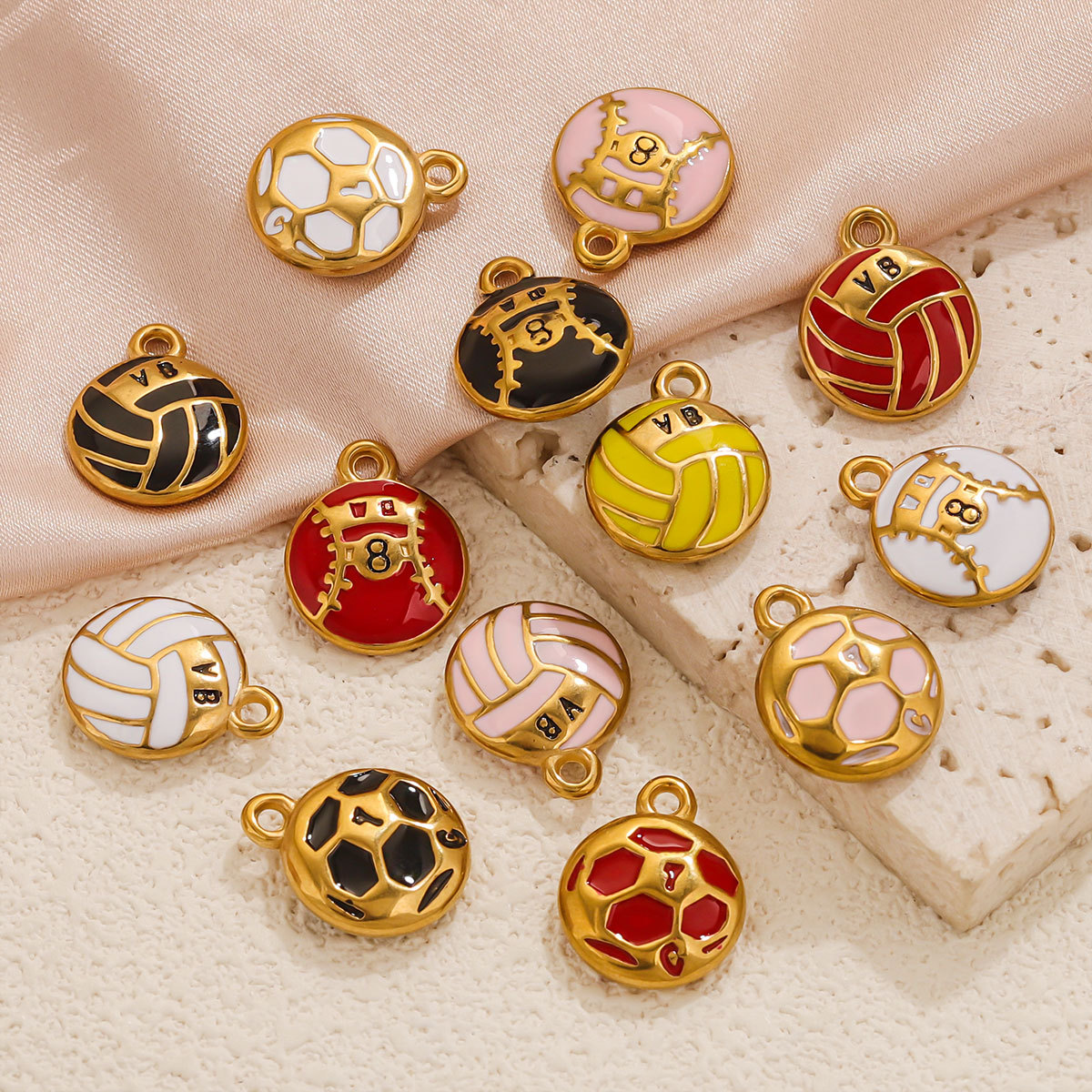 1 Piece Quantity 304 Stainless Steel Material Volleyball, Baseball, Football Pattern 1 Piece 13.5*17mm 304 Stainless Steel PVD Coated Real Gold Plated Volleyball Baseball Football Pendant DIY Jewelry Accessories