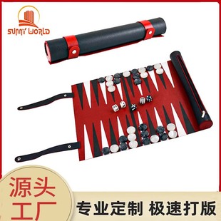 Customized Wholesale Roll-Back Backgammon Set Outdoor Travel Portable Backgammon Board High-End Leather Chess