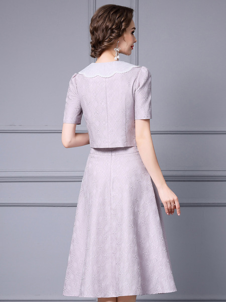 Zhili Purple Celebrity Style Set Skirt Relief Jacquard Top+High Waist Half Skirt Two Piece Set 2024 Summer