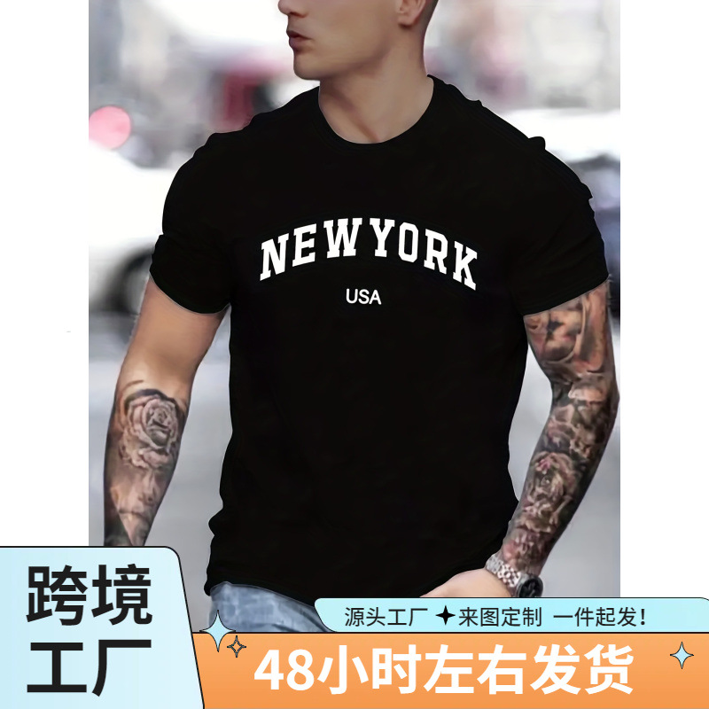 Men's Summer New York USA Printed 100% Cotton Large Loose RO