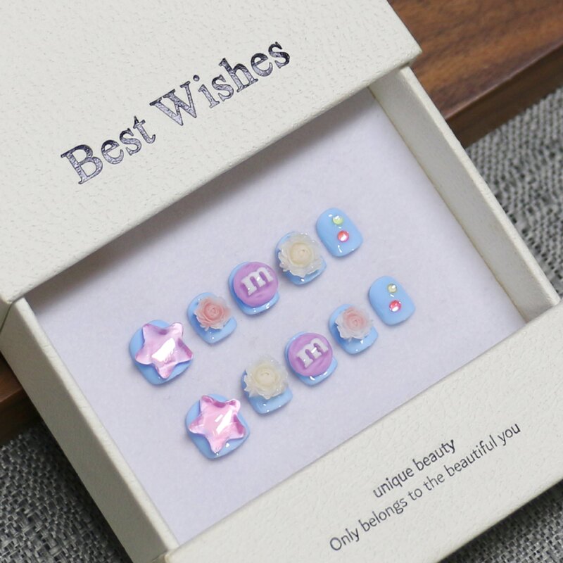 New children's wearable nails, purely handmade, cute cartoon nail art patches, finished products wholesale, ins-style fake nails