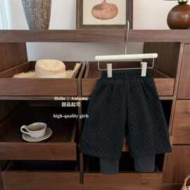 女童秋冬季加厚假两件裤子韩系休闲宝宝加绒保暖宽松裤卷边休闲风