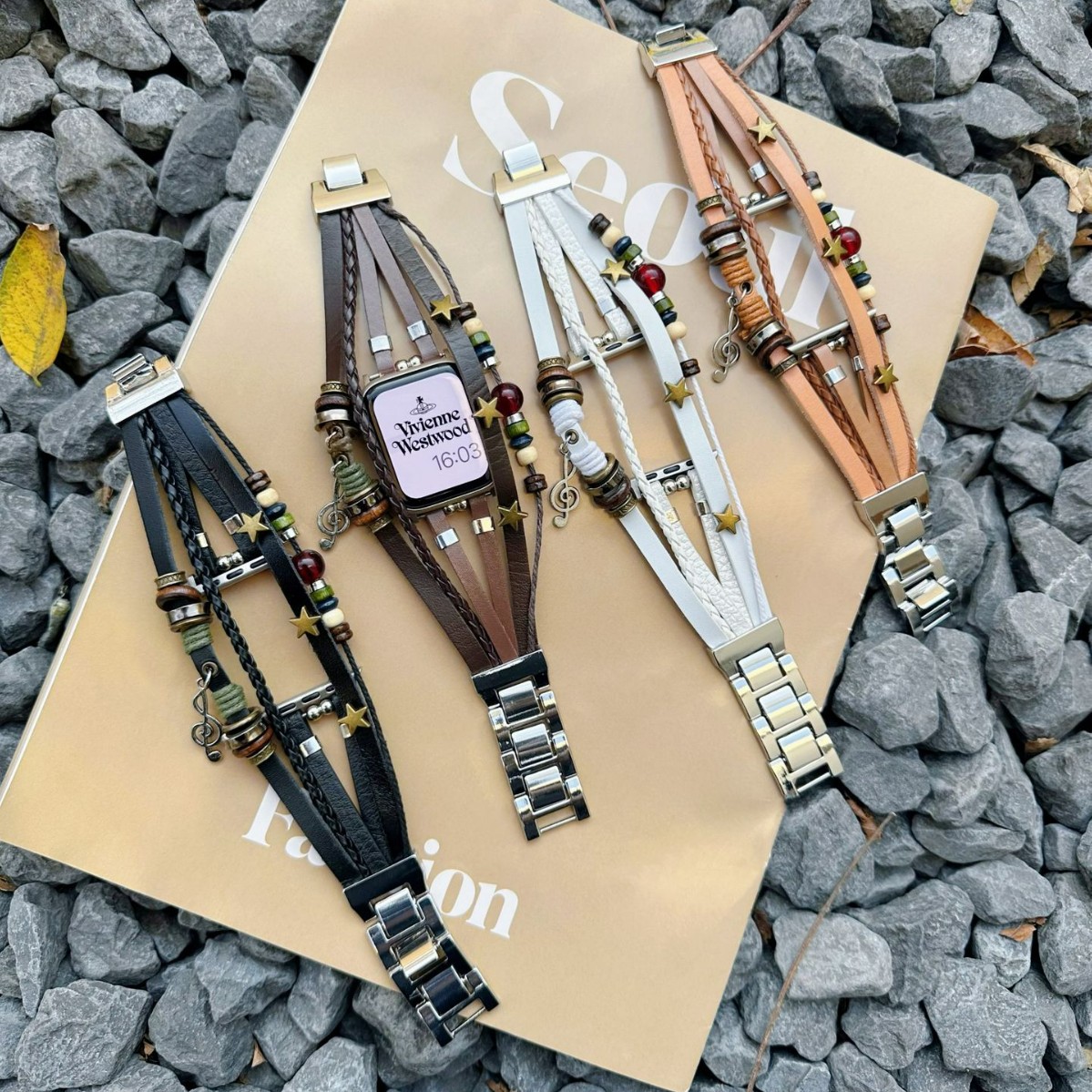 S10 Apple Watch Strap applewatch Leather Braided Note Bracelet Metal iwatch SE Strap