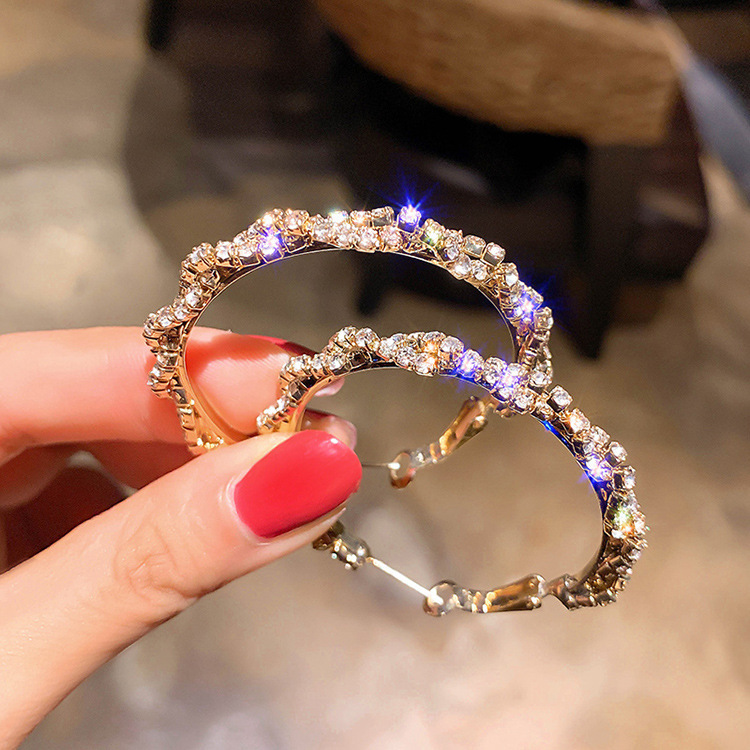 Fashion Round Alloy Sequins Plating Artificial Rhinestones Hoop Earrings display picture 2