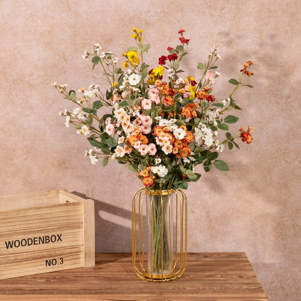 Una sola cabeza de rosa pequeña imitación flor nórdica ramo de flores secas decoración floral decoración floral decoración de mesa de comedor