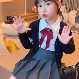 女童秋装针织衫2024秋冬新款儿童中大童学院风制服衬衫开衫童装潮