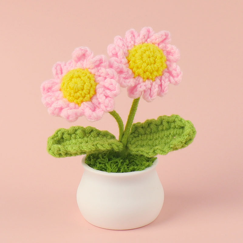 完成品クロスボーダーニットウールひまわり鉢植え造花研究デスクトップ装飾品卒業子供の日の小さなギフト|undefined