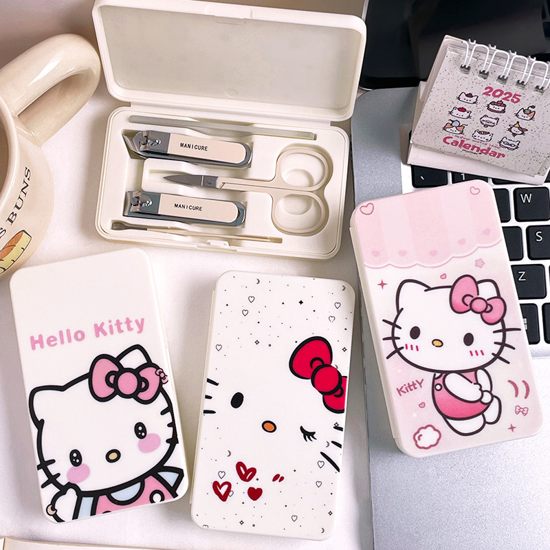 可爱Kitty猫指甲刀套装学生卡通便携指甲剪指甲钳美甲工具全套盒|undefined