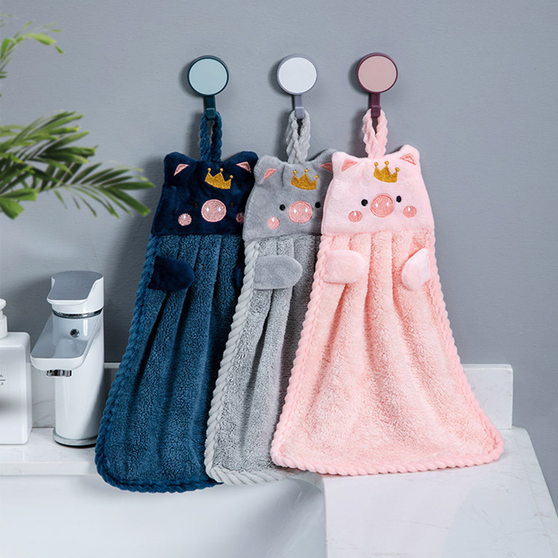Hangable Hand Towel Cute South Korea Piglet Embroidery Absorbent Coral Fleece Hand Wipe Kitchen Hand Wipe Hangable Hand Towel Cute South Korea Piglet Embroidery Absorbent Coral Fleece Hand Wipe Kitchen Hand Wipe