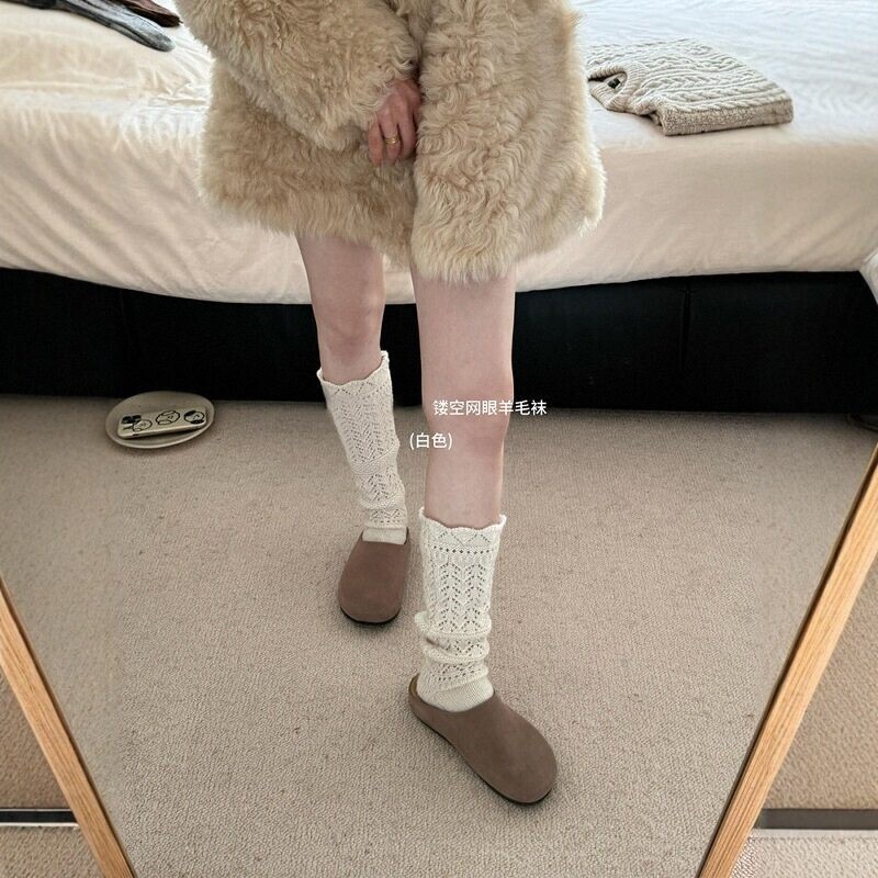 Autumn and Winter Lace Calf Socks, Japanese-Style Hollow-Out Warm Fashion Socks, Korean-Style Layered Sock Boots, Versatile Slimming Striped Socks That Make Legs Look Longer