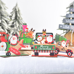 新款聖誕裝飾用品拼裝木質彩繪聖誕老人汽車飛機擺件雪人小鹿櫥窗