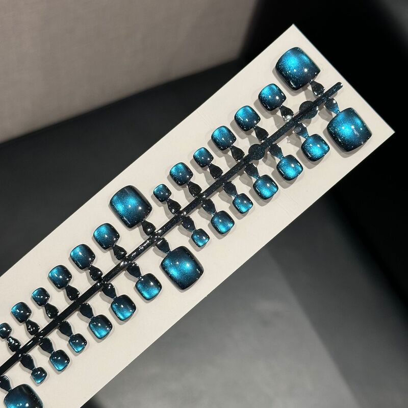 【Spray Painting】Deep Sea Blue Cat Eye Press-On Nails, 42 Pieces, Different Sizes, Removable Pre-Made Fake Nails Wholesale
