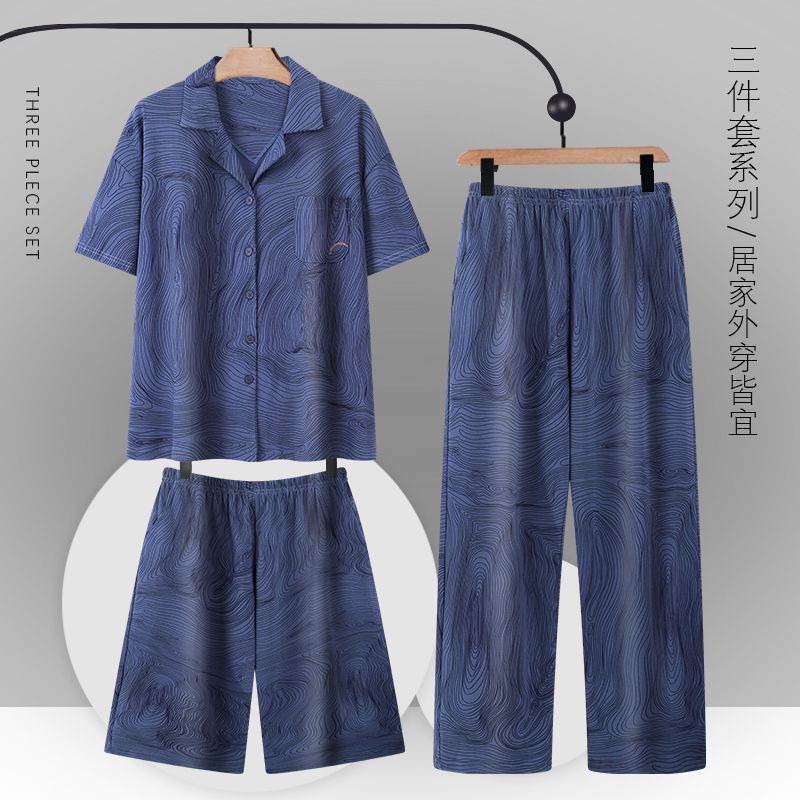 100% pijamas pantalones de algodón de manga corta de verano para hombres adolescentes traje de tres piezas de verano delgado para hombres