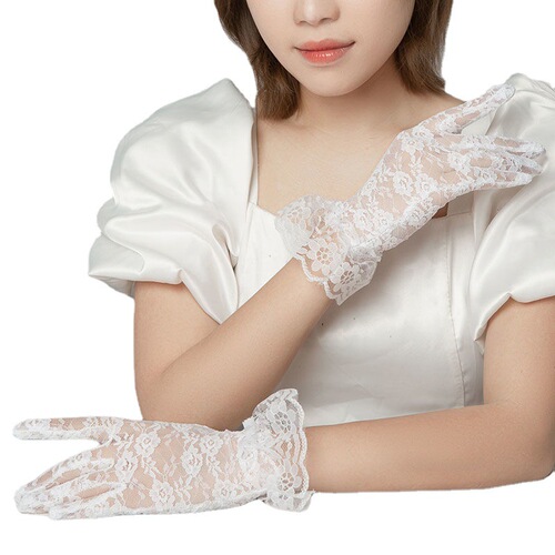 Large lace lace gloves for women elegant white bride hollow thin sunscreen stretch retro black sexy driving