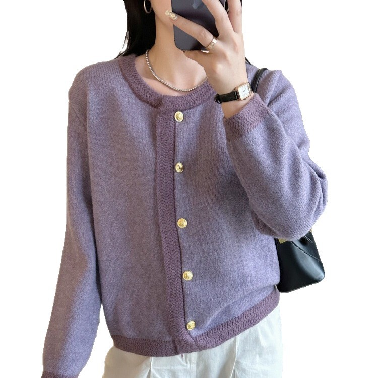 秋季女士小个子紫色毛衣针织开衫外套女2025新款外搭独特漂亮早秋|undefined