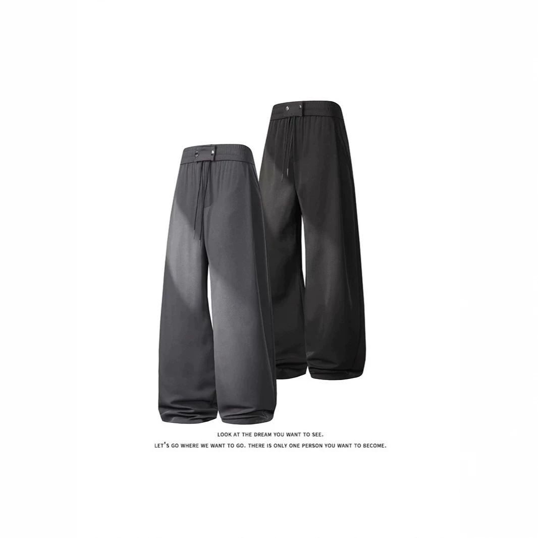 Men's Trousers New Style Large Size Trendy Slim Straight Draped Ice Silk Casual Pants Men's Solid Color Drawstring Trousers Wholesale
