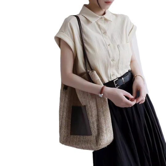 MZOMXL Simple Bull Ear Sleeve Design Sense 2024 Summer New Short Sleeve Breathable Comfortable White Shirt Women's Top