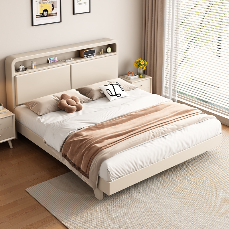 Cama silenciosa de estilo crema blanca nórdica moderna simple cama de madera maciza 1.5m 1.8 cama principal cama económica