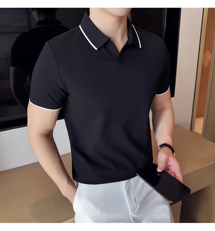 Áo Polo Nam Cổ Bẻ Vải Lụa Băng Mát Mùa Hè Tay Ngắn — màu đen, Cao bồi xanh, màu trắng chi tiết 13