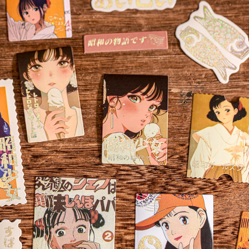 Paquete de pegatinas de bronceado Mr. Paper Serie de la era Showa Tema de personaje de anime Material de la cuenta de la mano Paquete de pegatinas decorativas