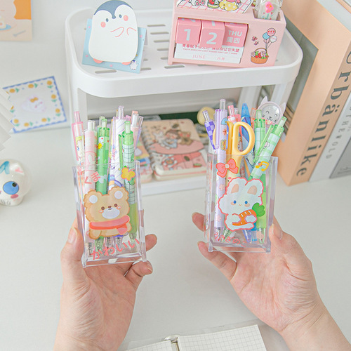 ins unprinted style transparent acrylic pen holder office desktop stationery storage box student makeup brush storage bucket