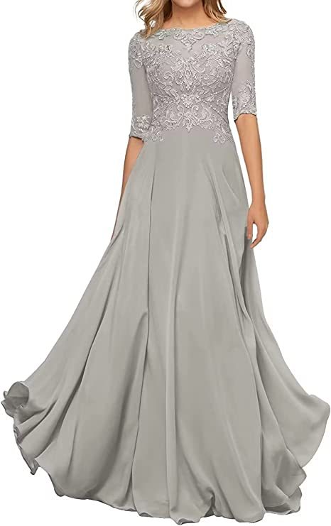 Nuevo Comercio exterior Amazon popular vestido de noche de encaje cuello redondo elegante adelgazamiento gasa largo piso-longitud vestido de banquete