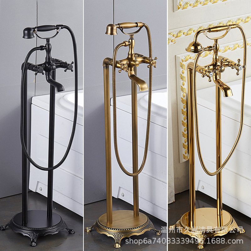 Cross-Border Exclusive Supply of Bathtub Faucets, Floor-Standing Gold Vertical Imperial Bathtub Side Wooden Bucket Electroplated Vintage All-Copper