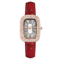 Live broadcast of new luxury diamond-encrusted wine barrel pigeon egg leather women's watch women's watch manufacturer wholesale