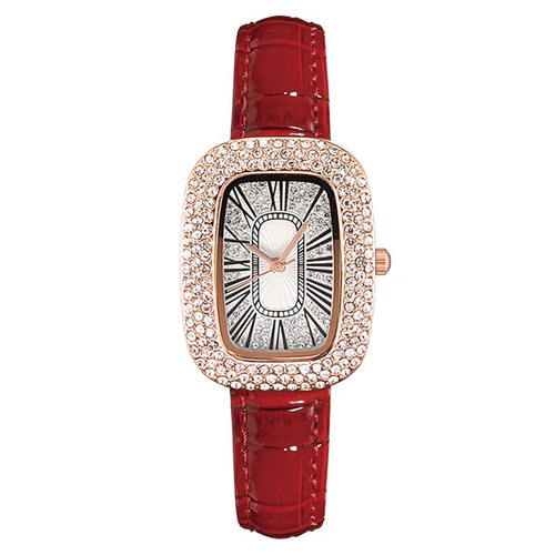 Live broadcast of new luxury diamond-encrusted wine barrel pigeon egg leather women's watch women's watch manufacturer wholesale