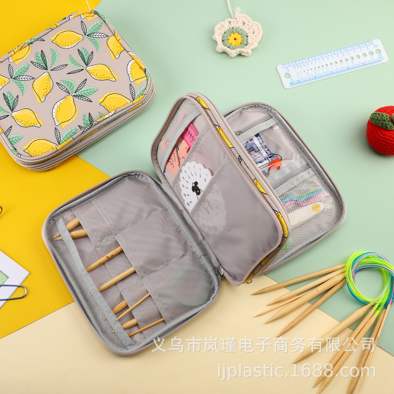 New Printed Circular Needle Storage Bag Bamboo Wood Circular Stick Needle Set Accessories Sweater Stick Needle Bag Wholesale