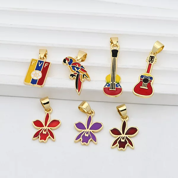 Cross-border Amazon best-selling oil-drip guitar Venezuelan pendant copper plated 18k gold personalized necklace collarbone chain