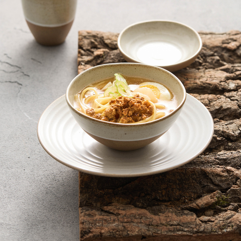 Manufacturer's Stoneware Tableware Set for One Person, Hand-Pulled Threaded Rice Bowl, Soup Bowl, Plate, Hotel Bowl Set, Four-Piece Set