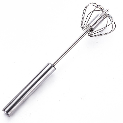 Press-type egg beater, stainless steel semi-automatic egg beater, household handheld rotating egg beater, baking utensils