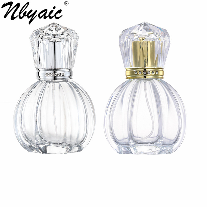 En stock B005-50ml cubierta de cristal transparente de diamante alto grado botella de perfume de calabaza botella de spray vacía de vidrio