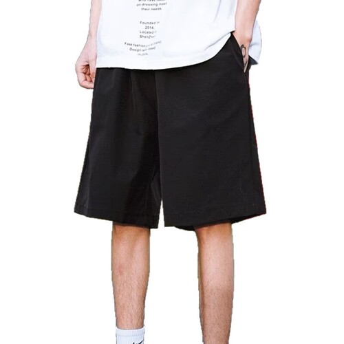 Japanese minimalist solid color work shorts for men, summer basic new loose casual five-hole pants trendy