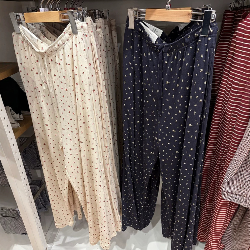 Autumn New Ribbed Loose Comfortable Trousers/Women's Casual Straight Pants Floral Print Home Pants m488168 Autumn New Ribbed Loose Comfortable Trousers/Women's Casual Straight Pants Floral Print Home Pants m488168