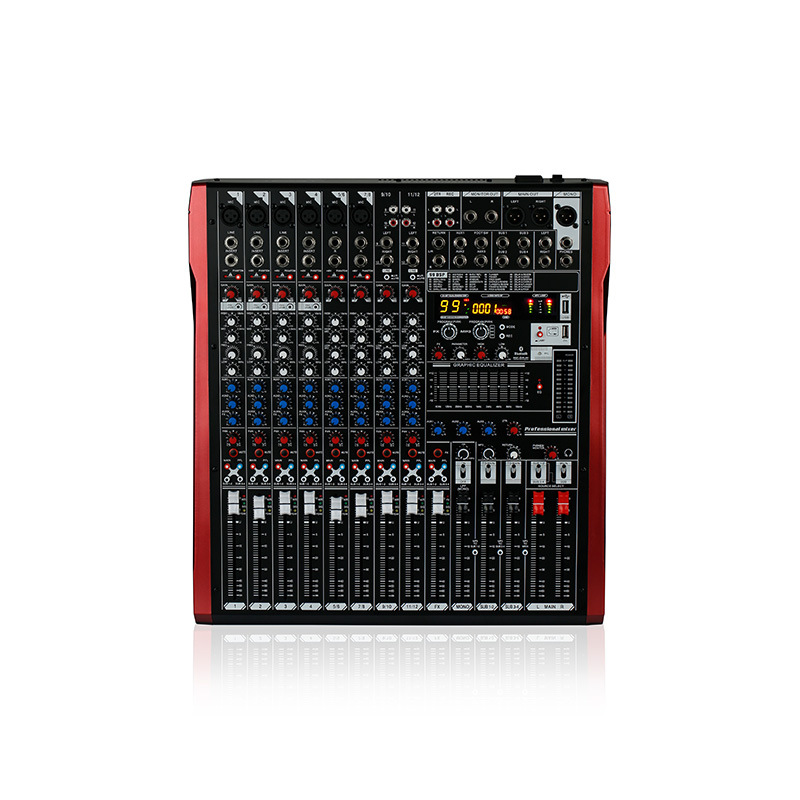 Mezclador de 12 canales con Bluetooth, MP3, tarjeta de sonido para presentaciones a gran escala, transmisión en vivo, tarjeta de sonido universal para teléfono móvil y computadora.