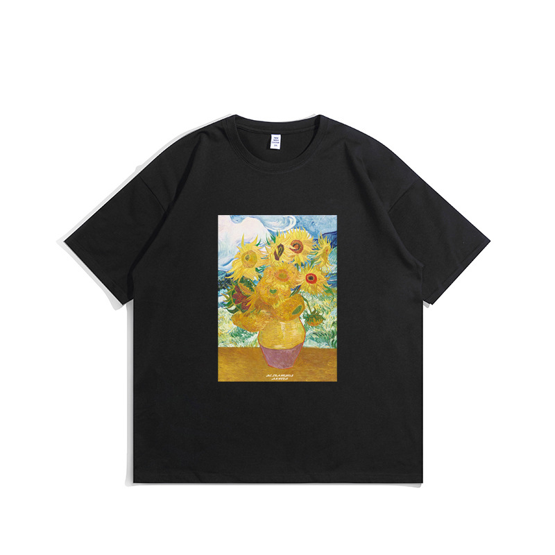 Mode américaine peinture à l'huile à manches courtes t-shirt hommes demi manches coton ample oversize Couple costume T-shirt_voghion.com