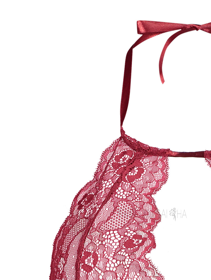 Plus Size Sheer Mesh Babydoll Nightdress with Halter Neck and Matching Panties — detail image 28