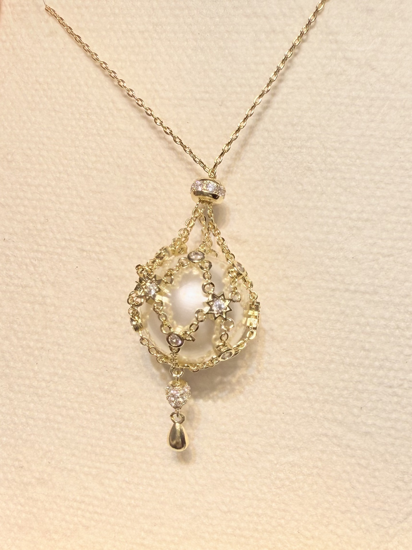 골드 스타 망사 진주 목걸이 - 17mm