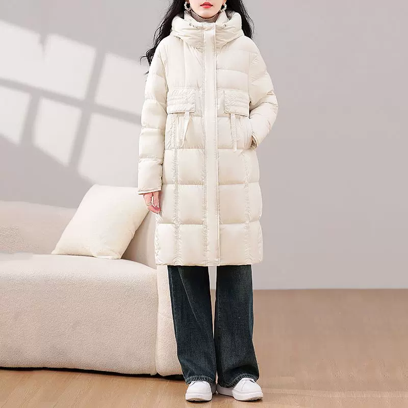 白鸭绒休闲过膝长款连帽羽绒服女2025冬新款宽松保暖洋气时尚外套