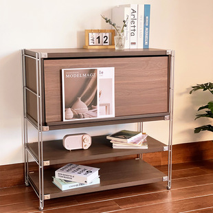 Stainless Steel Flip-Up Door Magazine Cabinet Bauhaus Ins Style Living Room Narrow Gap Storage Rack Storage Cabinet Bookcase Storage