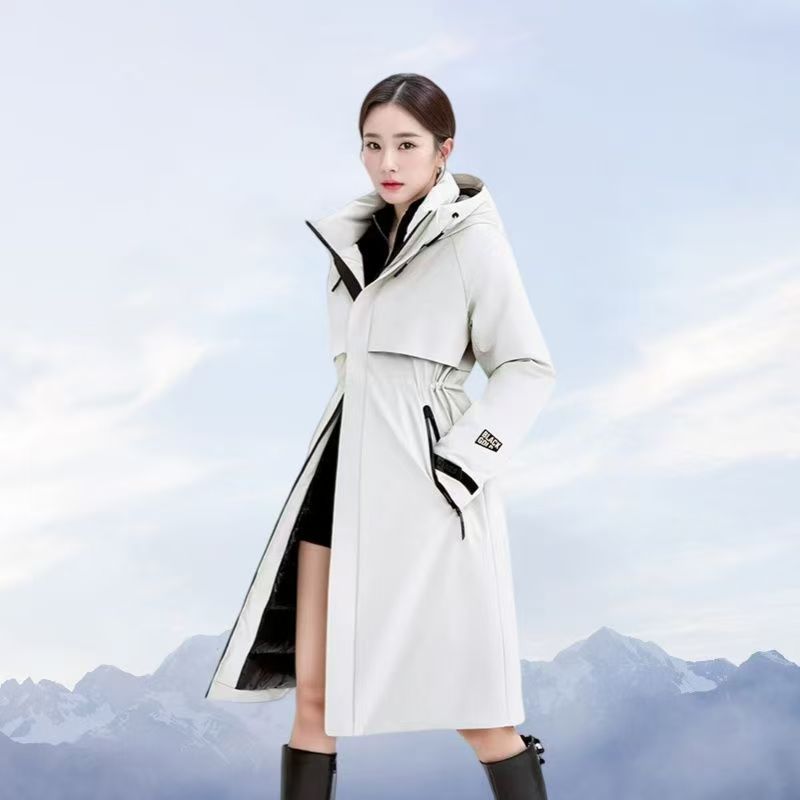 杨幂同款风壳4.0长款羽绒服女白鹅绒韩版宽松可收腰五防连帽保暖