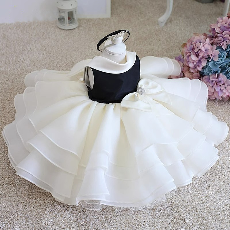 花童禮服女童蓬蓬裙2025新款花童婚紗兒童公主裙白色周歲演出服裝