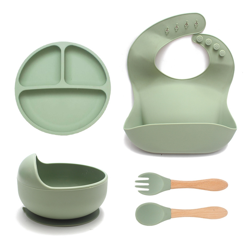Plato de cena transfronterizo de silicona con ventosa, cuenco de comida integrado, vajilla dividida para bebé resistente a altas temperaturas, juego de ocho piezas al por mayor